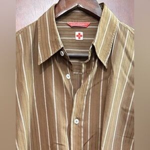 MENS Comfort Vintage Brown Striped Long Sleeve Button-Down Shirt - L
